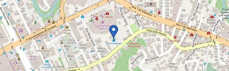 Mapa da estação Shell Recharge | Posto São Angeloni Blumenau - SC