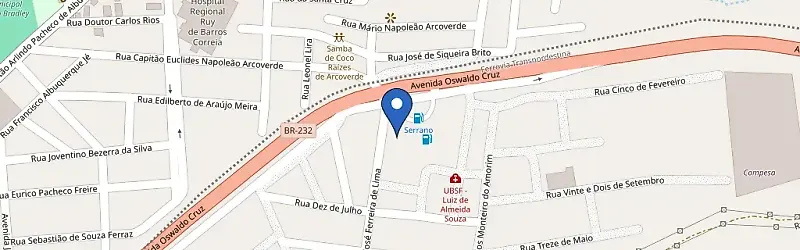 Mapa da estação Evoluz Recarga - Posto Serrano Arcoverde